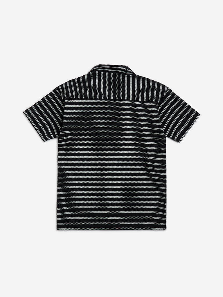 HOP Kids Black Striped Cotton-Blend Shirt