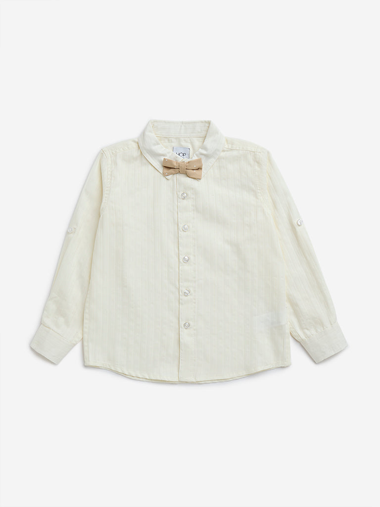 HOP Kids Off-White Bow Designed Cotton Shirt