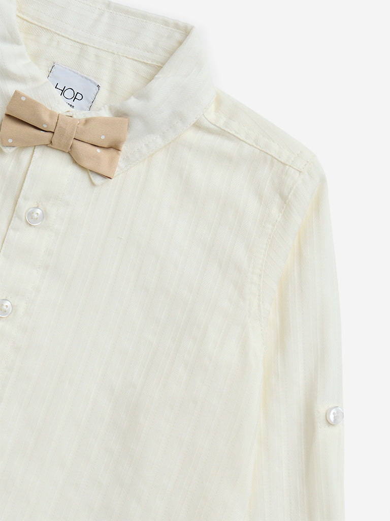 HOP Kids Off-White Bow Designed Cotton Shirt