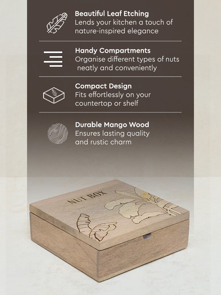 Westside Home Light Brown Leaf Design Nut Box