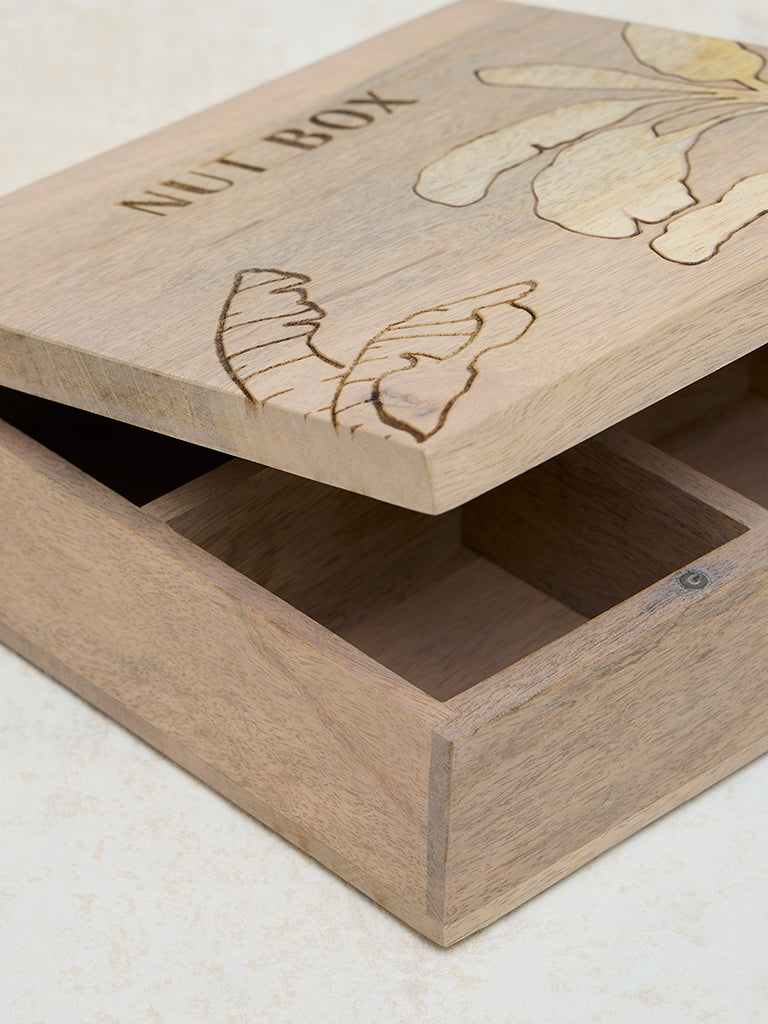 Westside Home Light Brown Leaf Design Nut Box