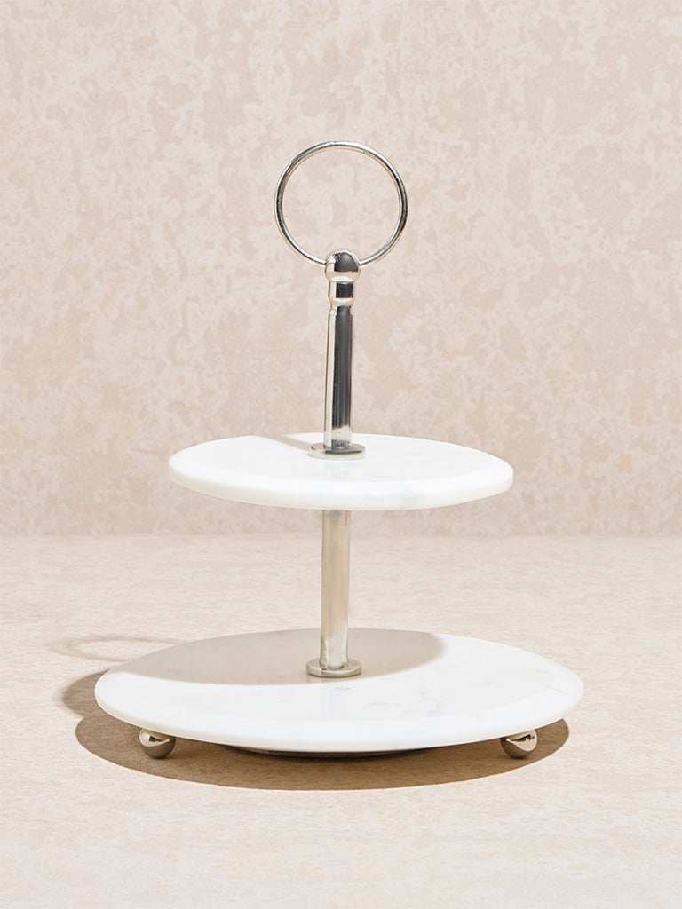 Westside Home White Marble Two-Tier Cake Stand