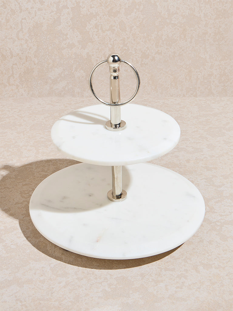 Westside Home White Marble Two-Tier Cake Stand
