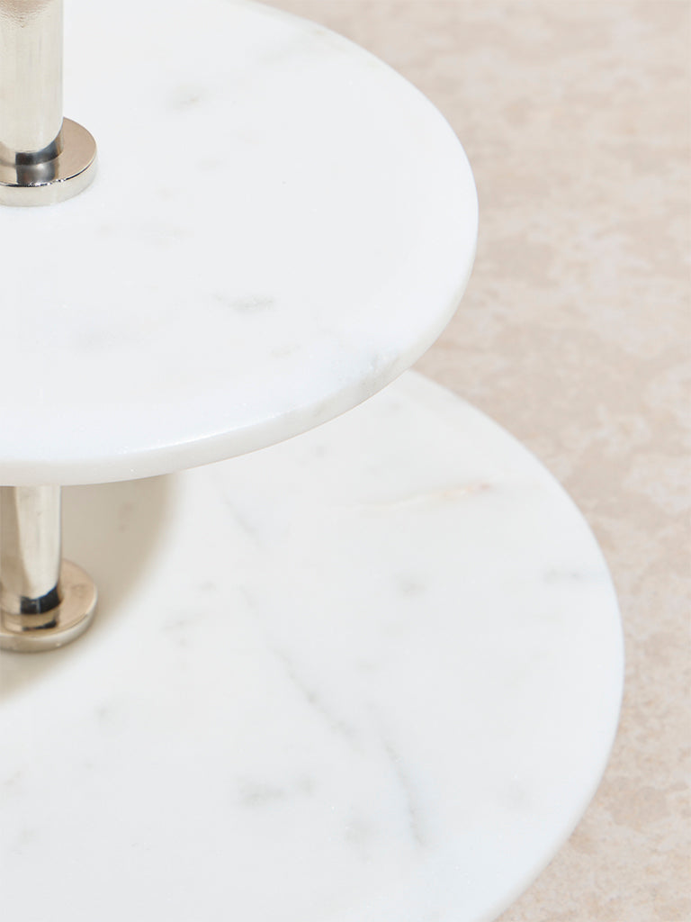 Westside Home White Marble Two-Tier Cake Stand