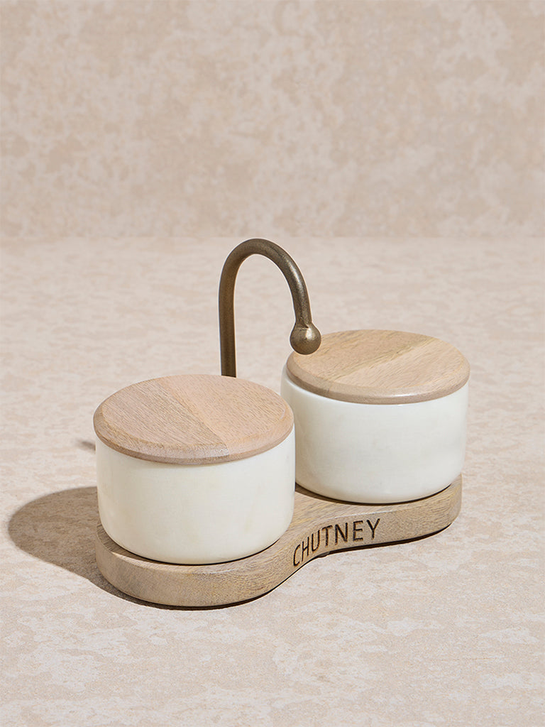 Westside Home Beige Marble Chutney Bowl (Set of 2)