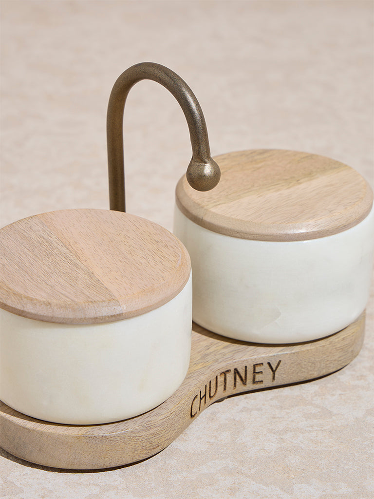 Westside Home Beige Marble Chutney Bowl (Set of 2)