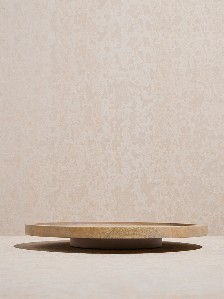 Westside Home Beige Text Design Wooden Lazy Susan