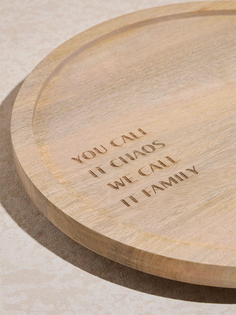 Westside Home Beige Text Design Wooden Lazy Susan