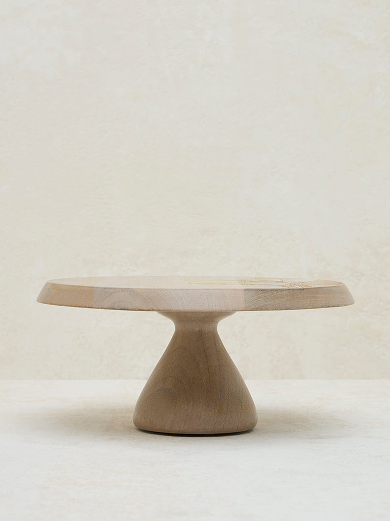 Westside Home Light Brown Leaf Design Wooden Cake Stand