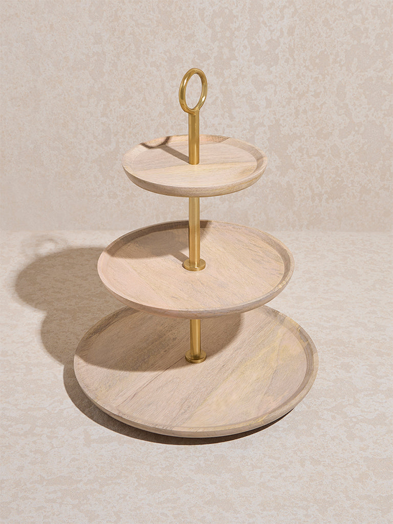 Westside Home Beige Three -Tiered Wooden Cake Stand