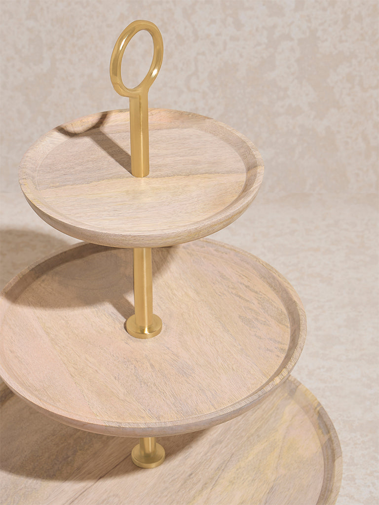 Westside Home Beige Three -Tiered Wooden Cake Stand