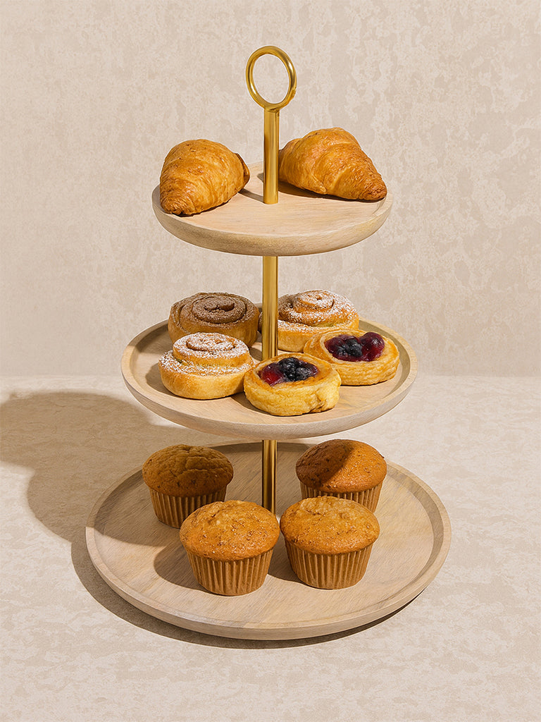 Buy Westside Home Beige Three -Tiered Wooden Cake Stand from Westside