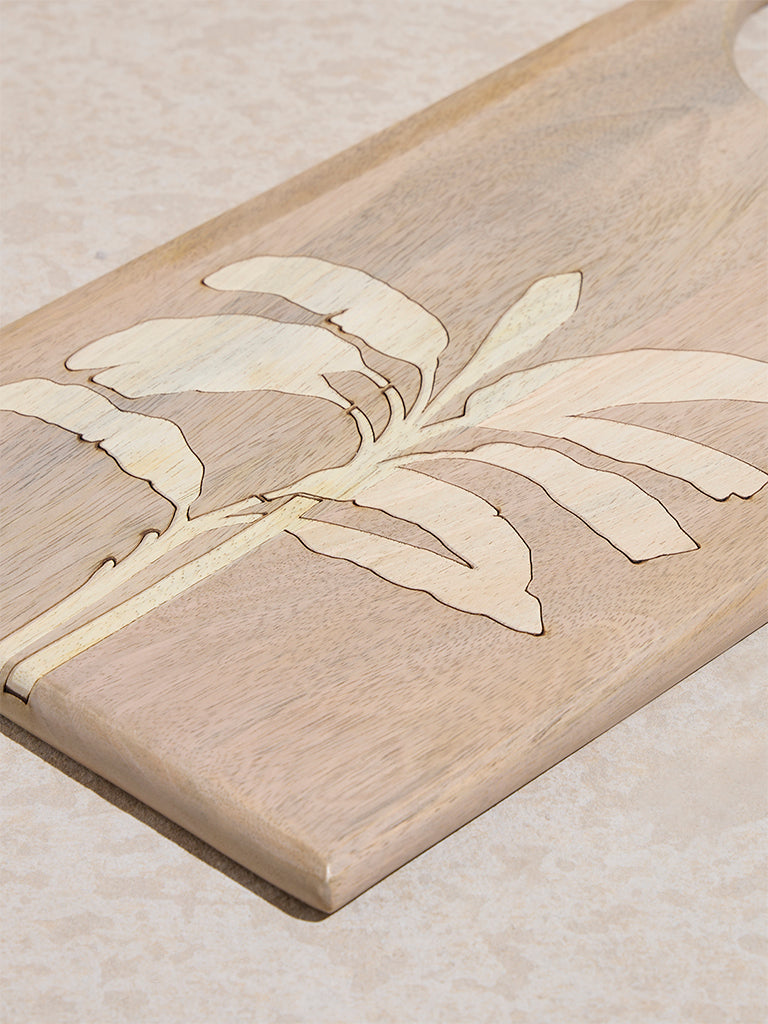 Westside Home Beige Leaf Printed Wooden Chopper