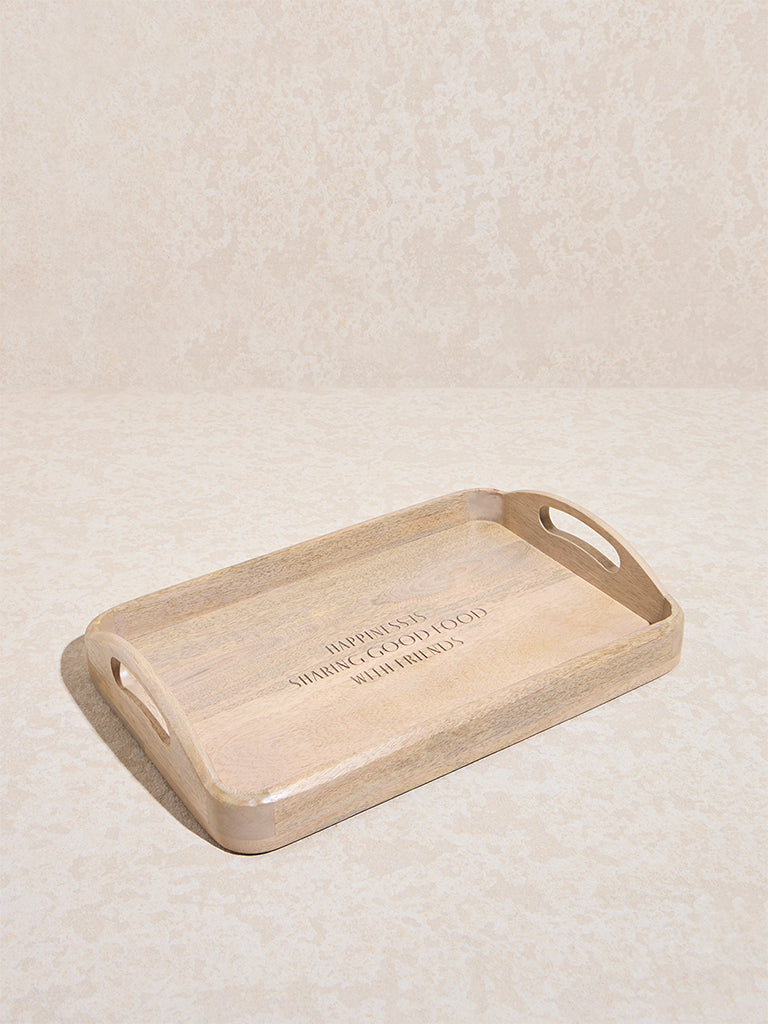 Westside Home Beige Text Design Wooden Serving Tray