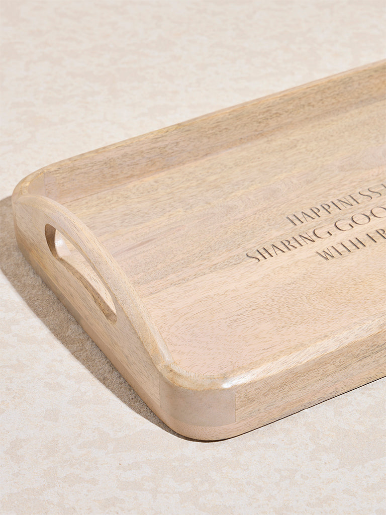 Westside Home Beige Text Design Wooden Serving Tray