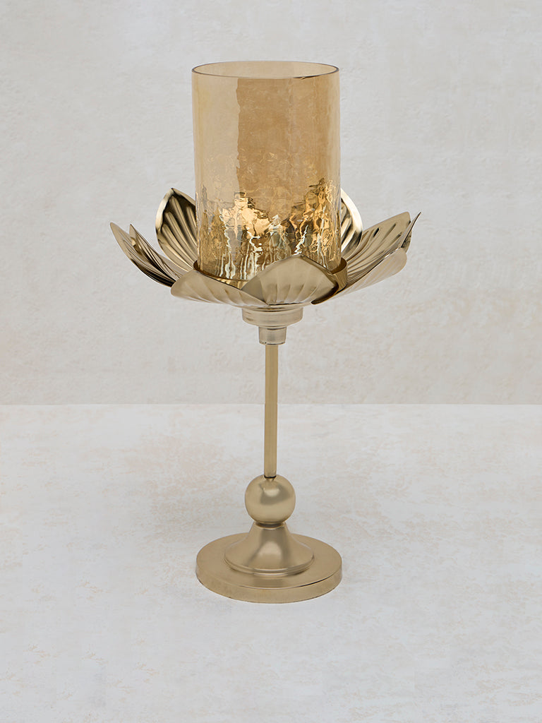 Westside Home Gold Lotus Candle Stand with Glass Holder