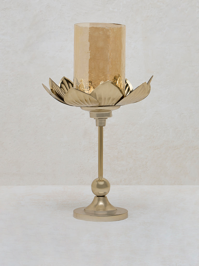 Westside Home Gold Lotus Candle Stand with Glass Holder