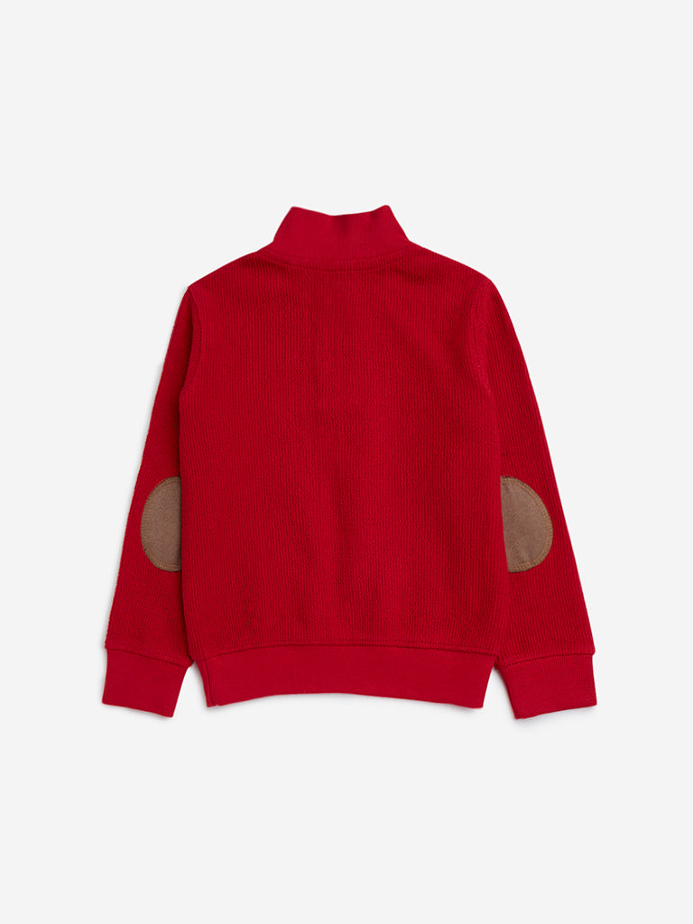 HOP Kids Red Self-Textured Cotton Sweatshirt