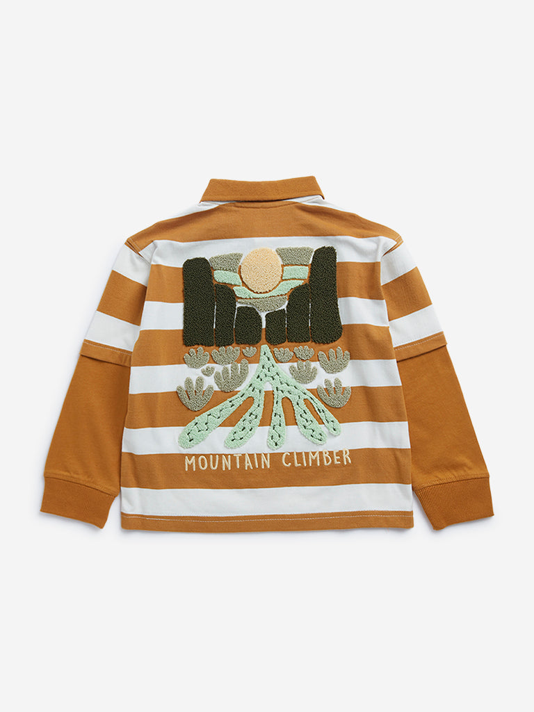 HOP Kids Orange Striped Cotton Sweatshirt