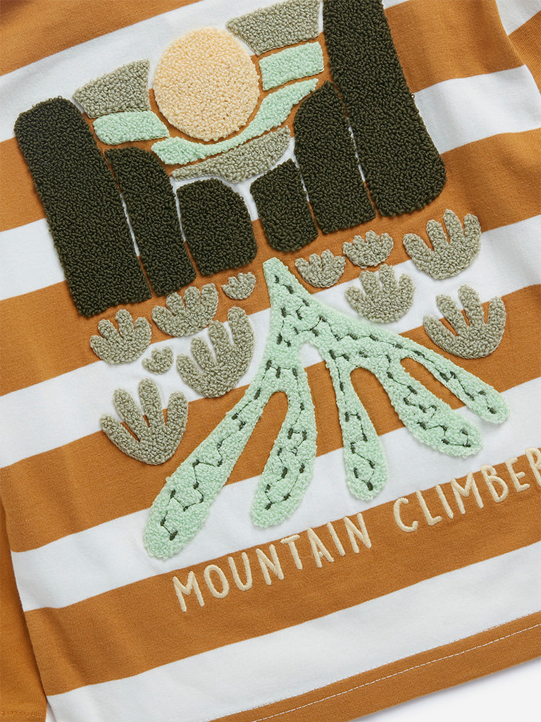 HOP Kids Orange Striped Cotton Sweatshirt