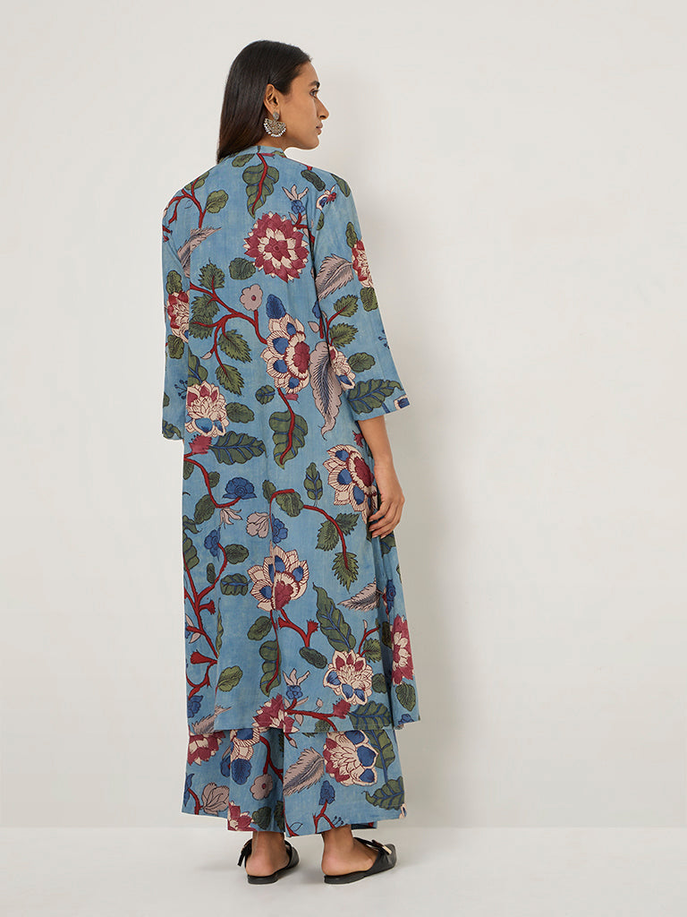 Utsa Blue Floral Design A-Line Kurta