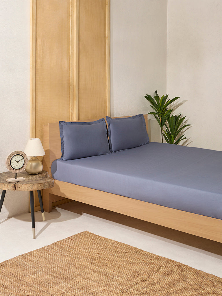 Westside Home Dark Grey Solid Double Bed Fitted Sheet and Pillowcase Set