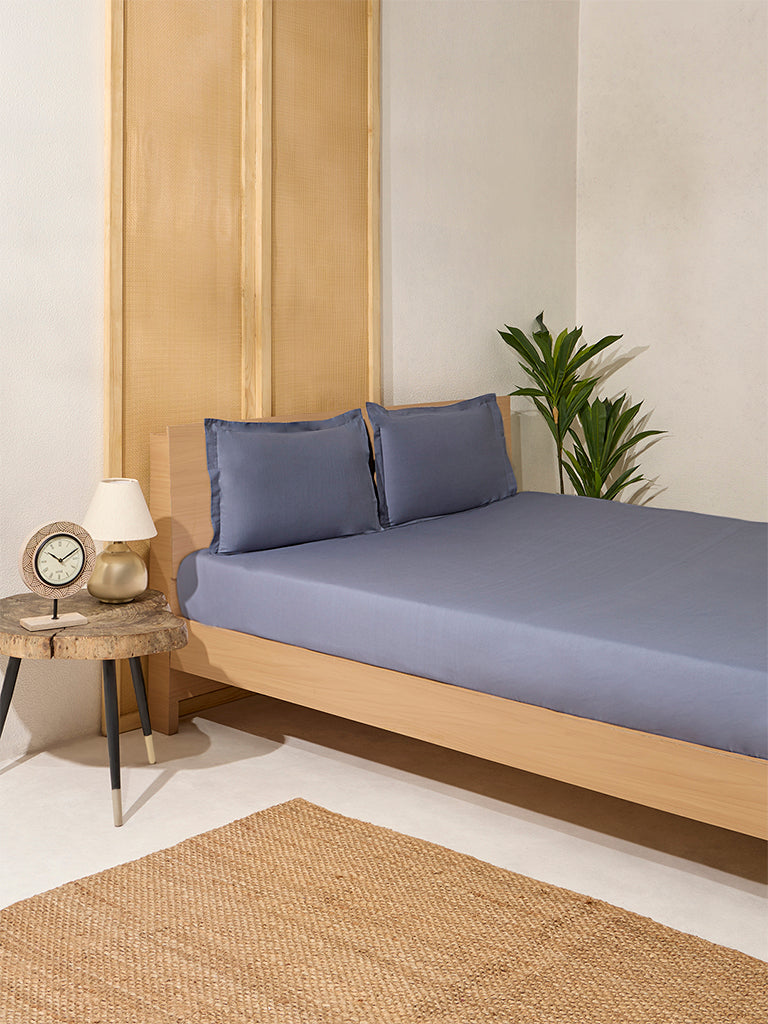 Westside Home Dark Grey Solid King Bed Fitted Sheet and Pillowcase Set