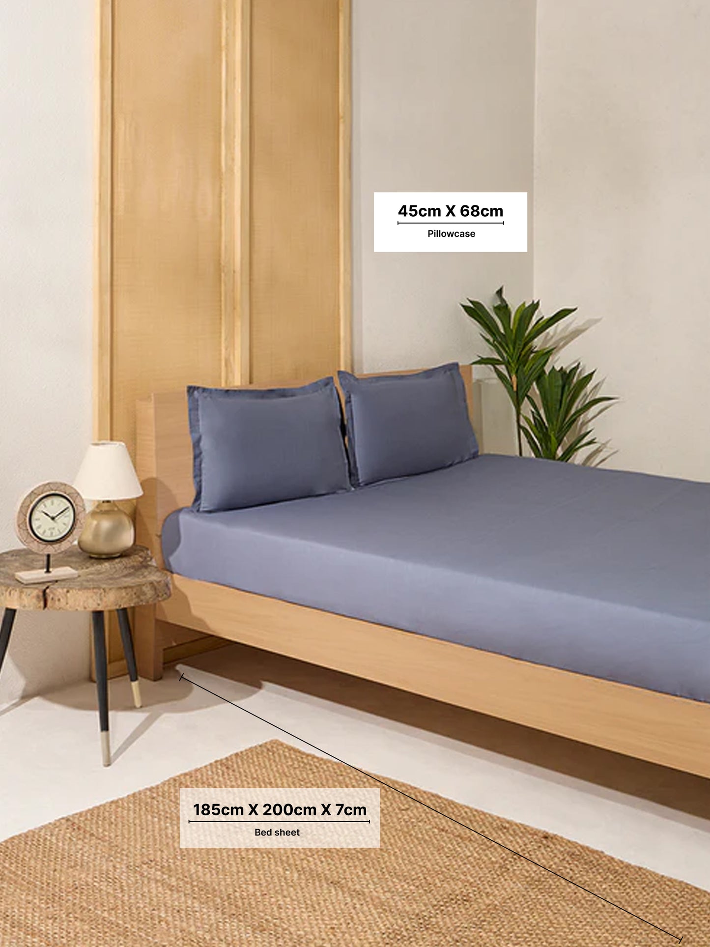 Westside Home Dark Grey Solid King Bed Fitted Sheet and Pillowcase Set
