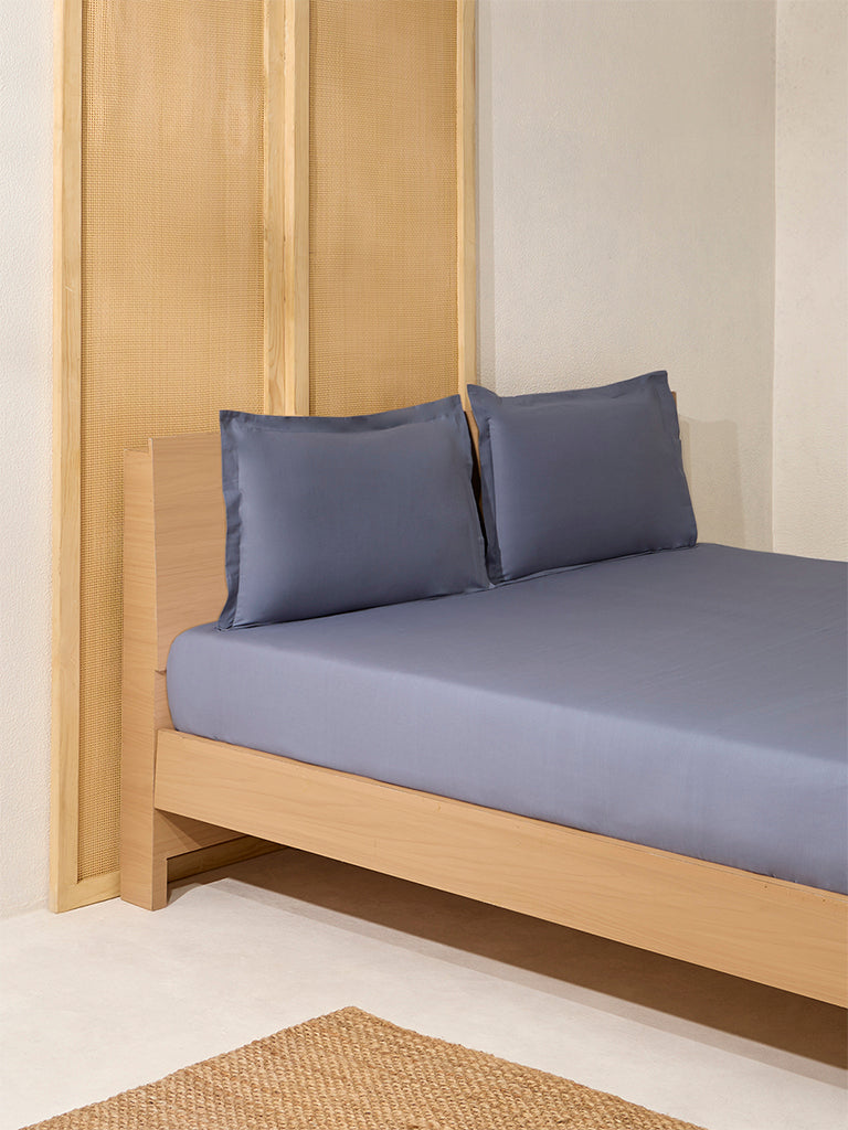 Westside Home Dark Grey Solid King Bed Fitted Sheet and Pillowcase Set