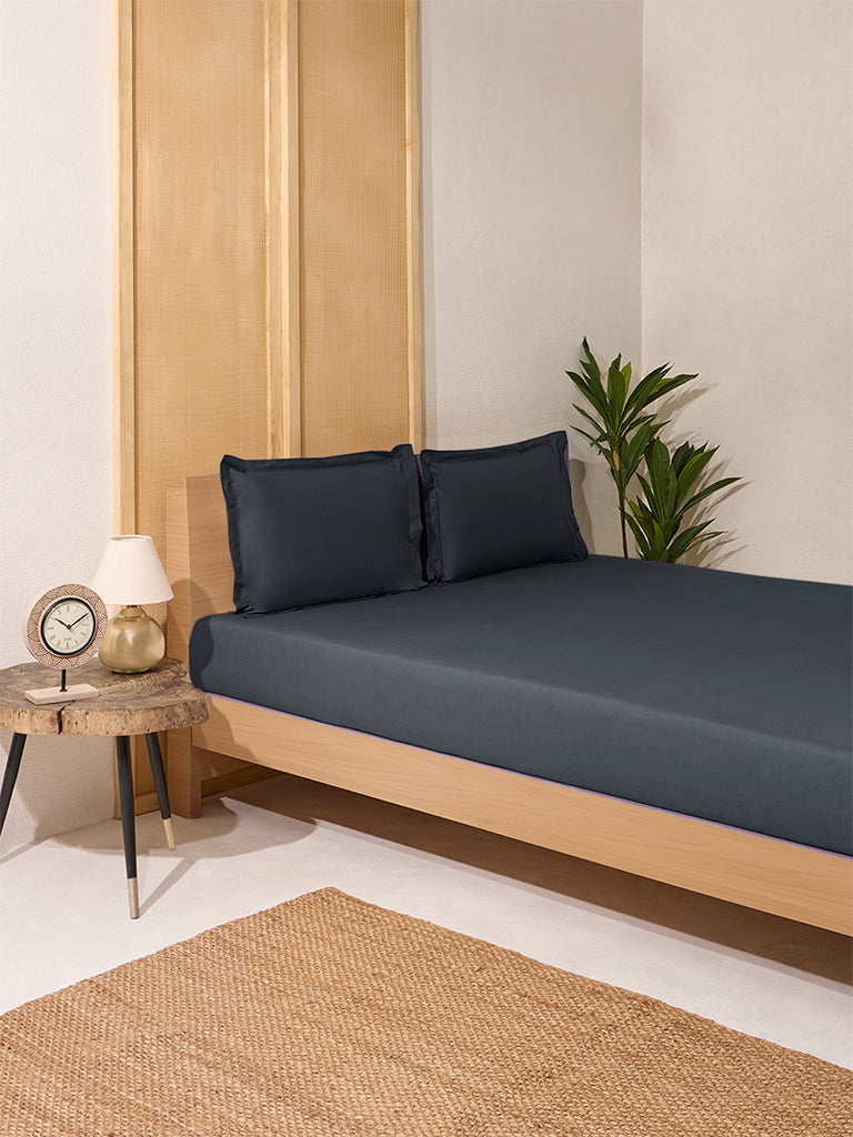 Westside Home Charcoal Solid Queen Bed Flat Sheet and Pillowcase Set