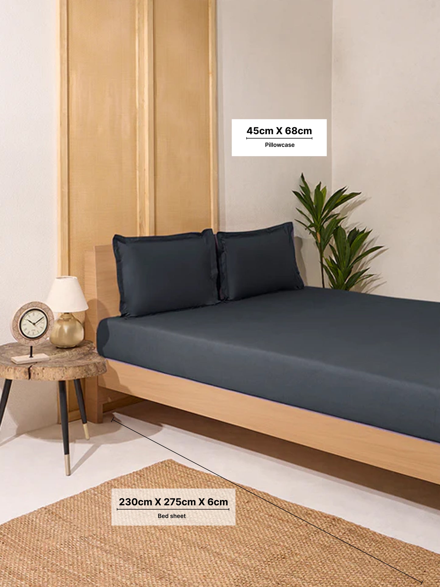 Westside Home Charcoal Solid Queen Bed Flat Sheet and Pillowcase Set