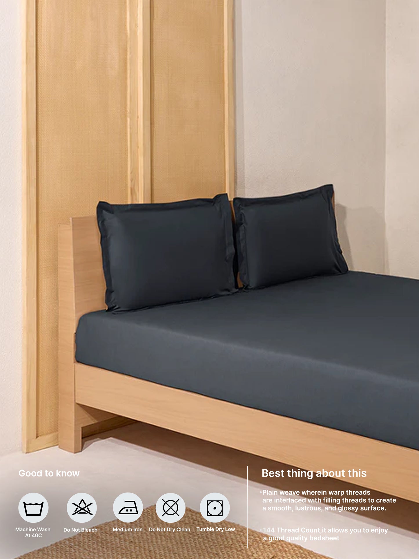 Westside Home Charcoal Solid Queen Bed Flat Sheet and Pillowcase Set