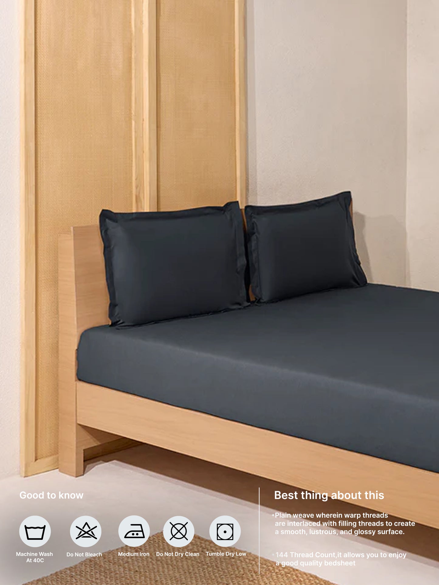 Westside Home Charcoal Solid King Bed Flat Sheet and Pillowcase Set