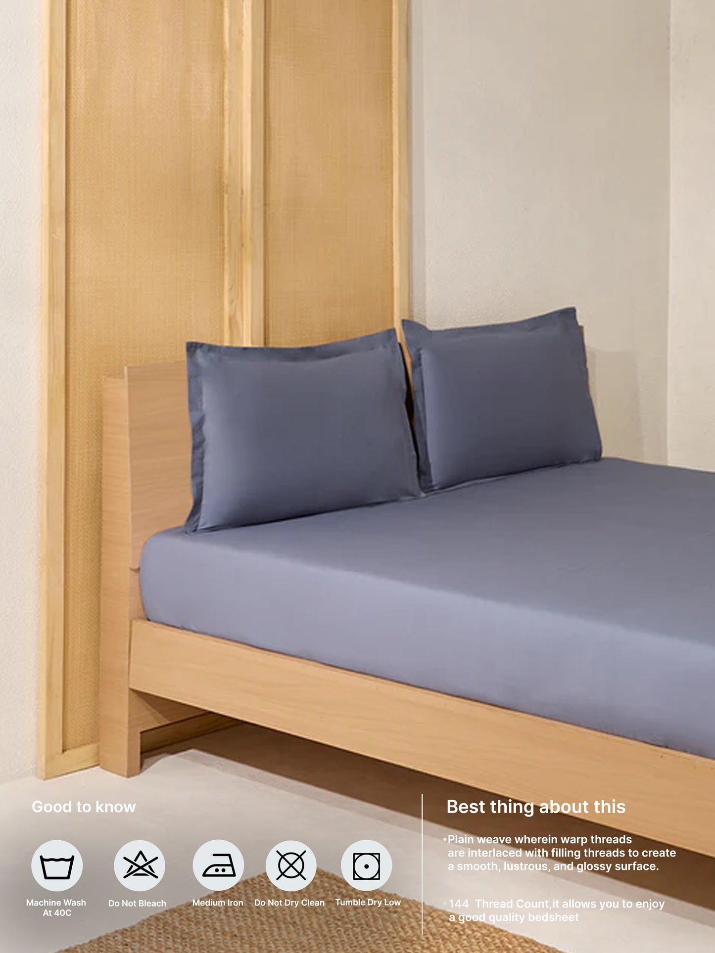 Westside Home Dark Grey Solid Queen Bed Flat Sheet and Pillowcase Set