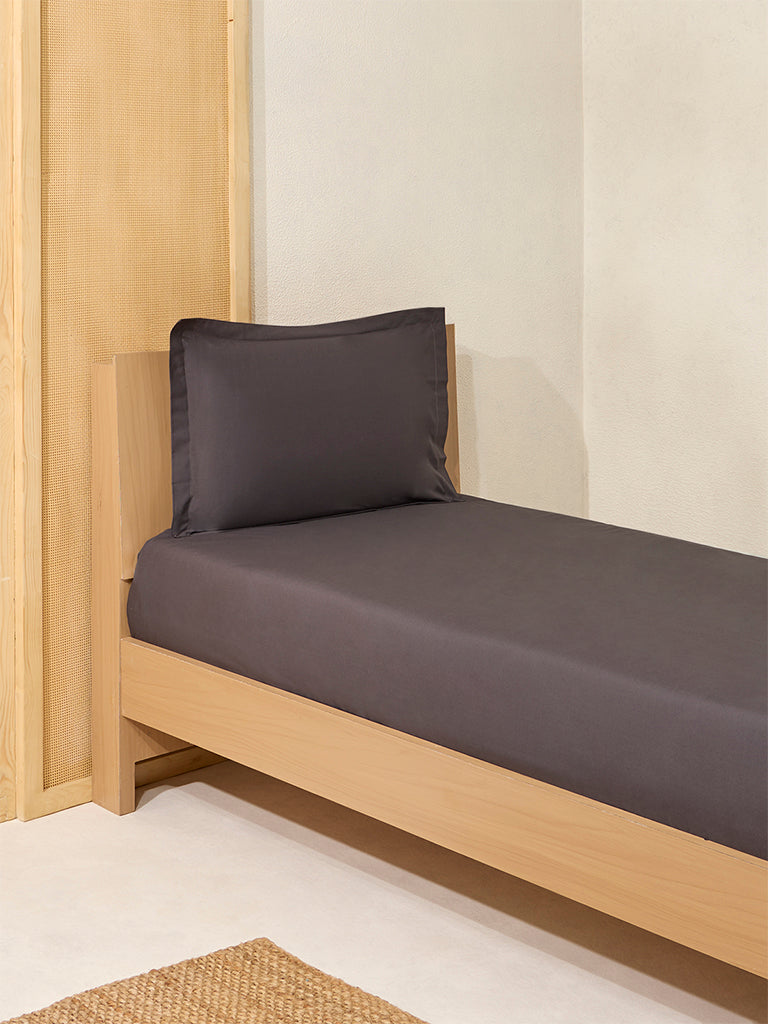 Westside Home Charcoal Solid Single Bed Fitted Sheet and Pillowcase Set