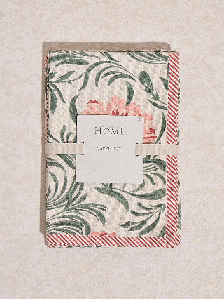 Westside Home Multicolour Botanical Design Dining Napkin (Set of 4)