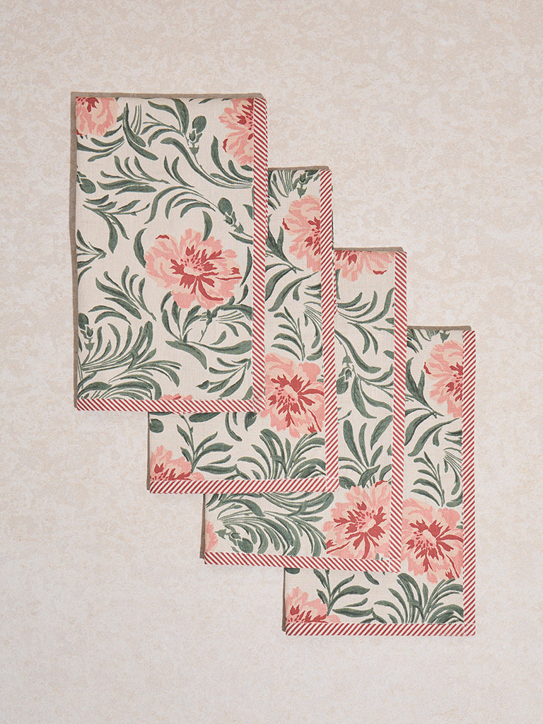 Westside Home Multicolour Botanical Design Dining Napkin (Set of 4)