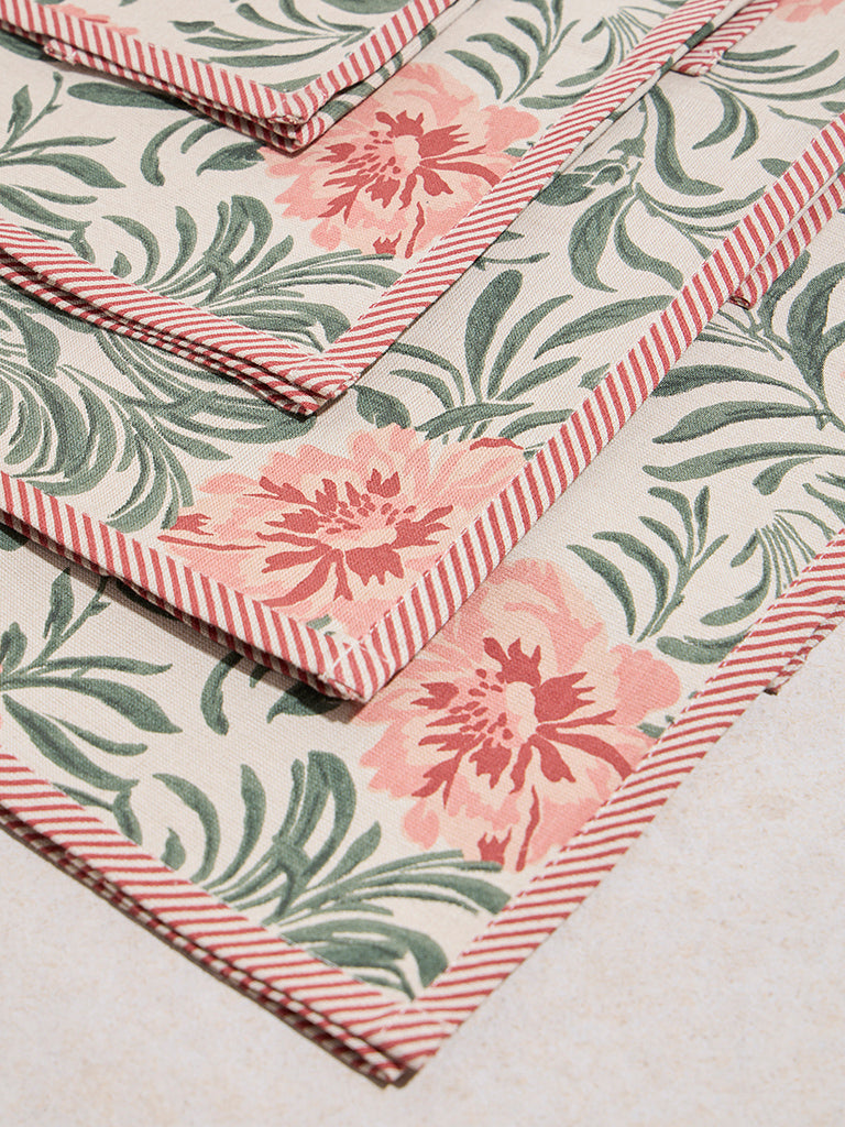 Westside Home Multicolour Botanical Design Dining Napkin (Set of 4)