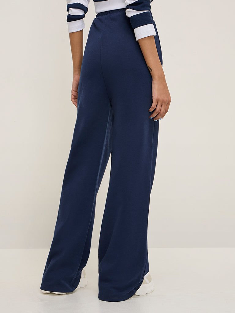 Studiofit Navy High-Rise Cotton-Blend Track Pants