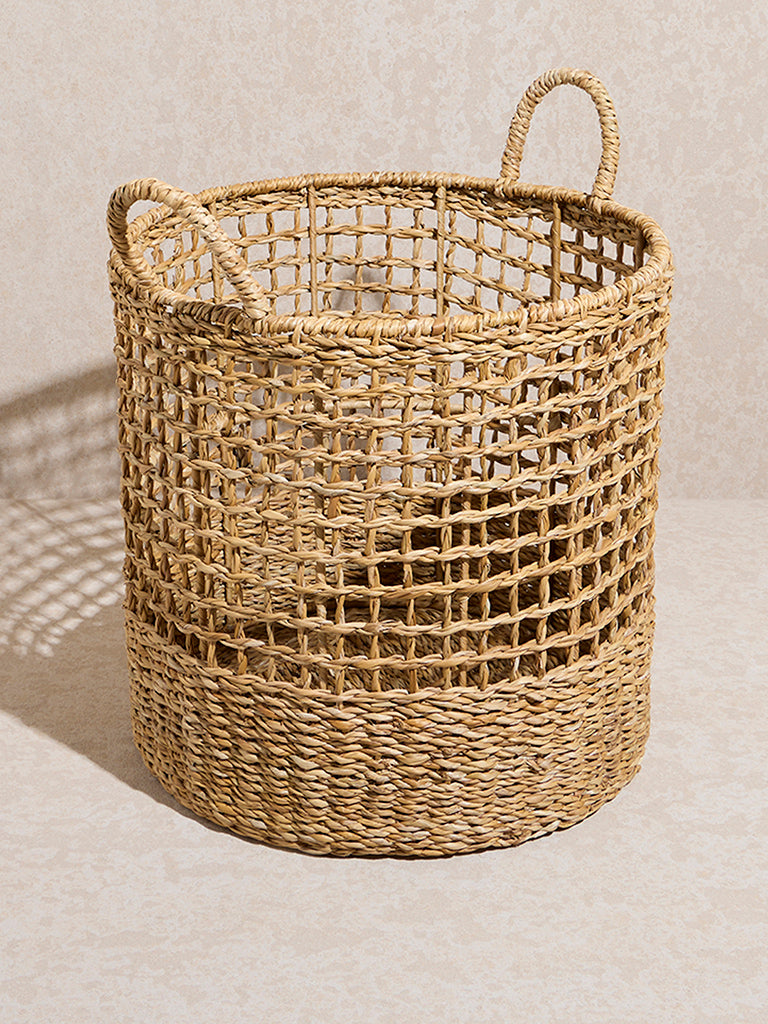 Westside Home Brown Woven Textured Bucket Basket