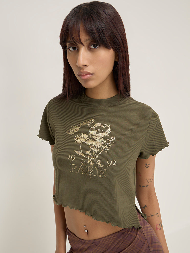 Nuon Olive Ribbed Top