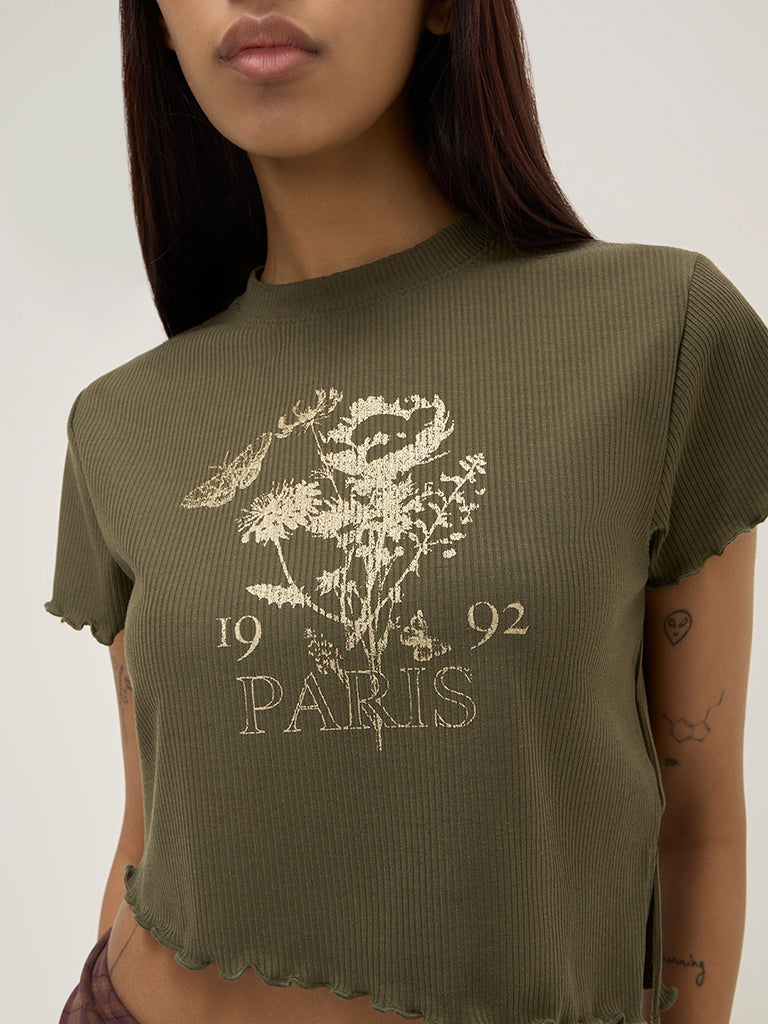 Nuon Olive Ribbed Top
