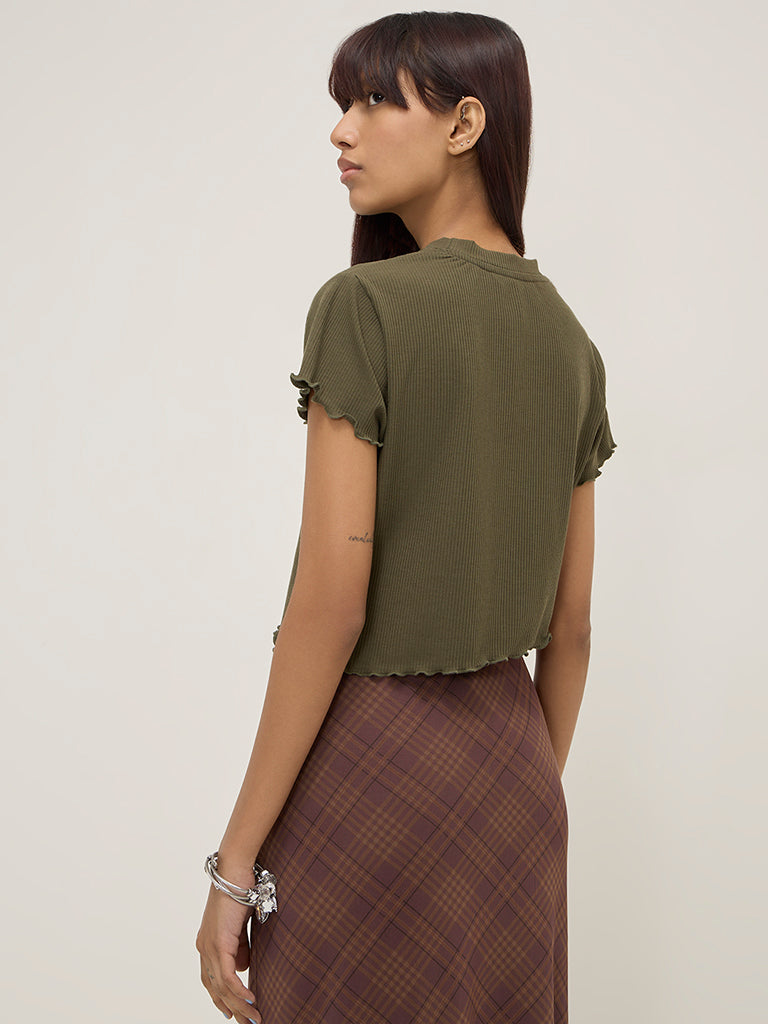 Nuon Olive Ribbed Top