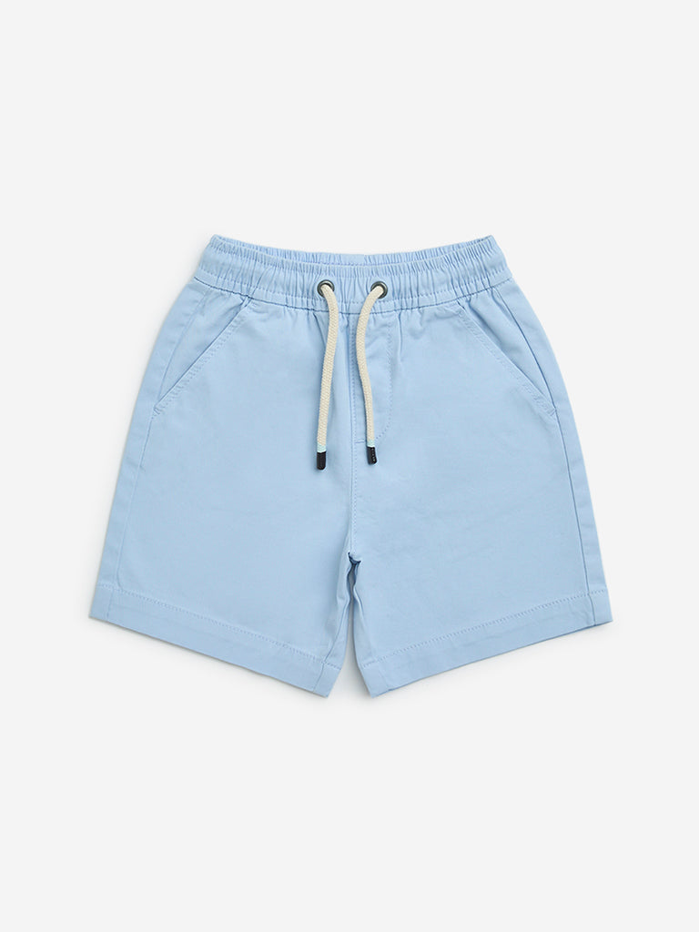HOP Kids Light Blue Mid-Rise Cotton Shorts