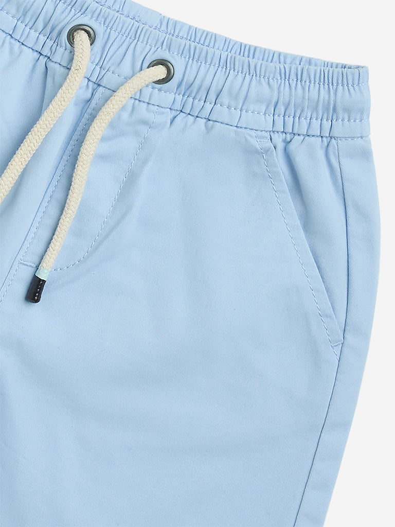 HOP Kids Light Blue Mid-Rise Cotton Shorts