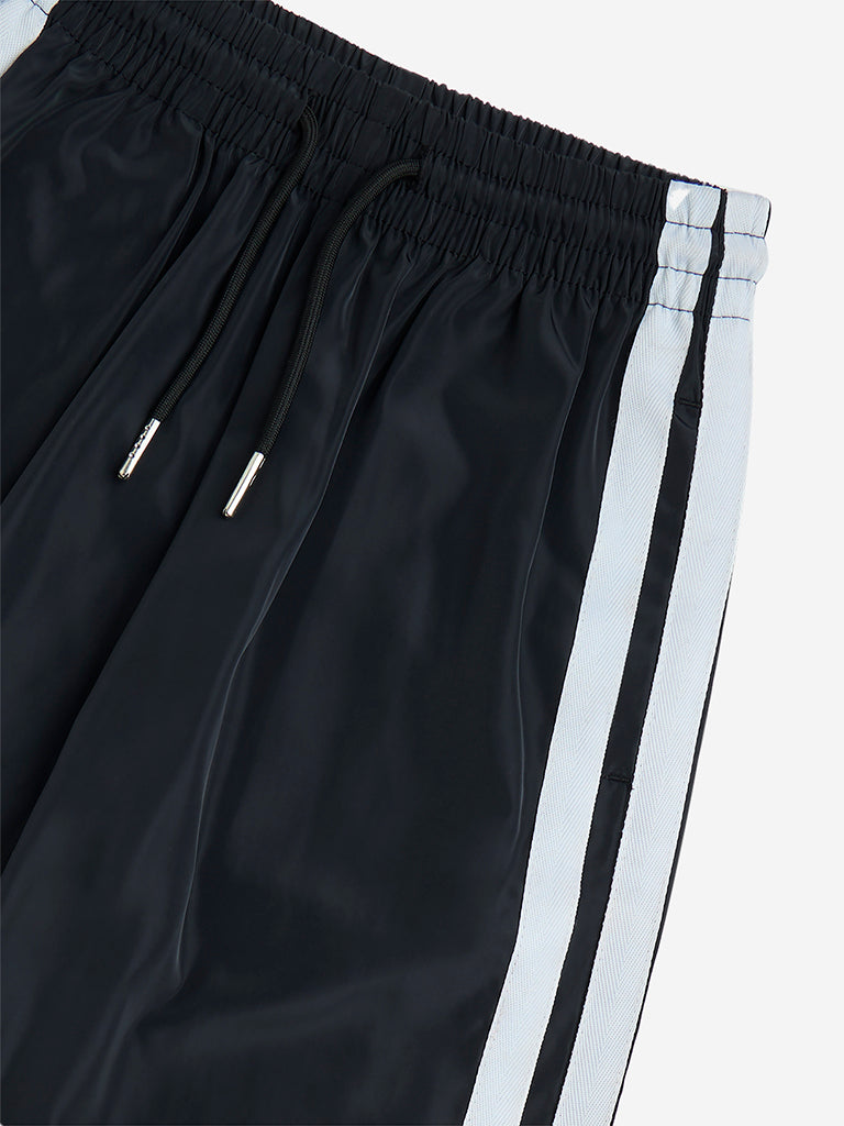 Westside Y&F Girl's Black Stripe Printed Mid-Rise Track Pants for Casual Wear Zoomed View