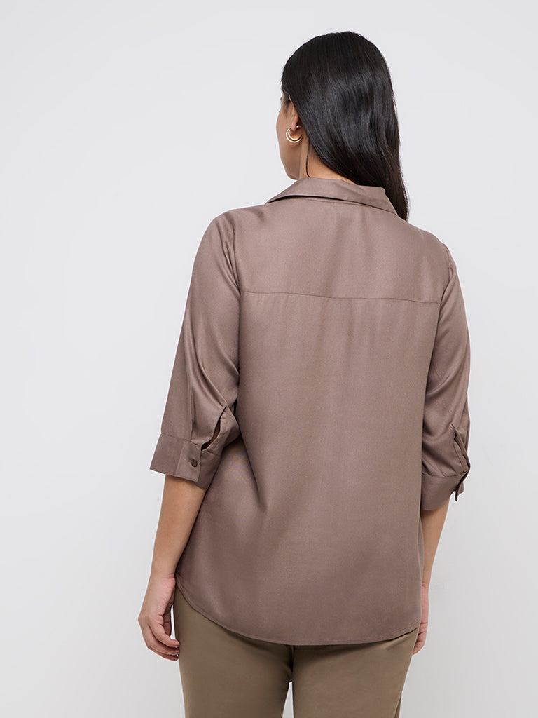 Gia Taupe Floral Embellished Shirt