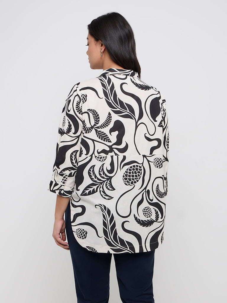 Gia Off-White Botanical Printed Cotton-Blend High-Low Shirt