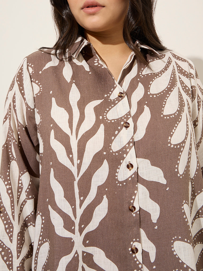 Gia Taupe Leaf Printed Shirt Dress