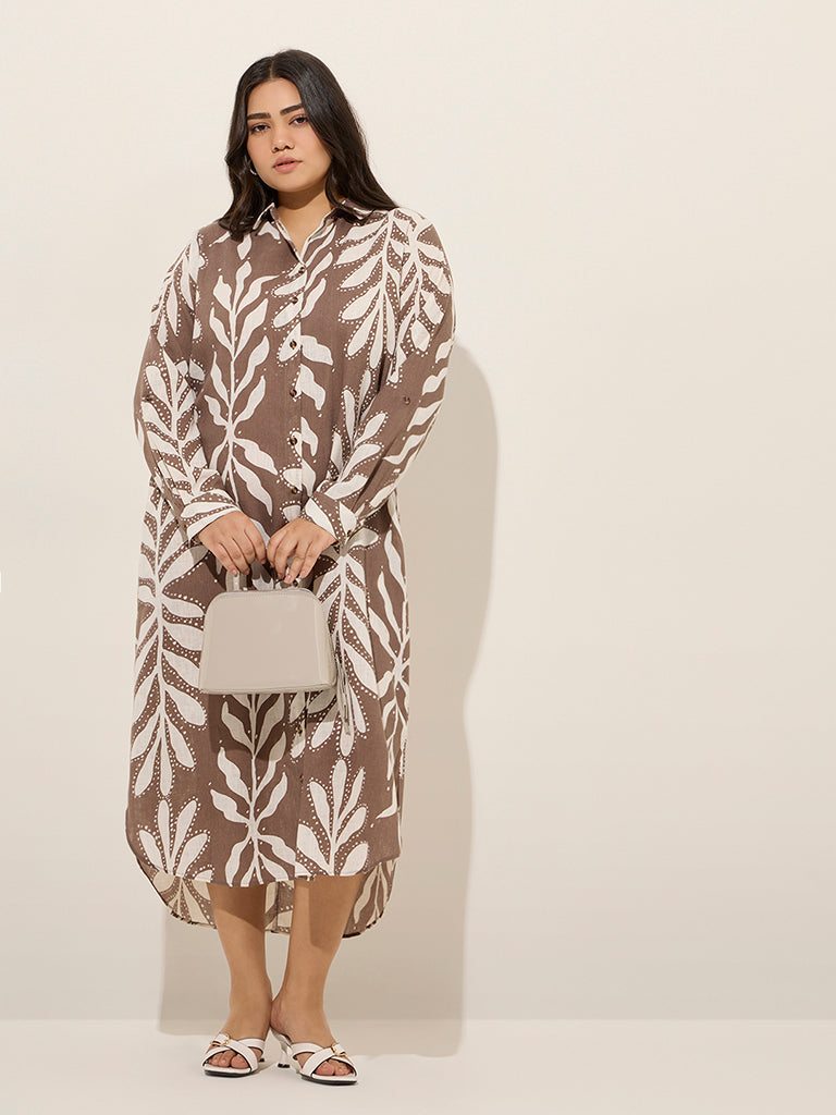 Gia Taupe Leaf Printed Shirt Dress